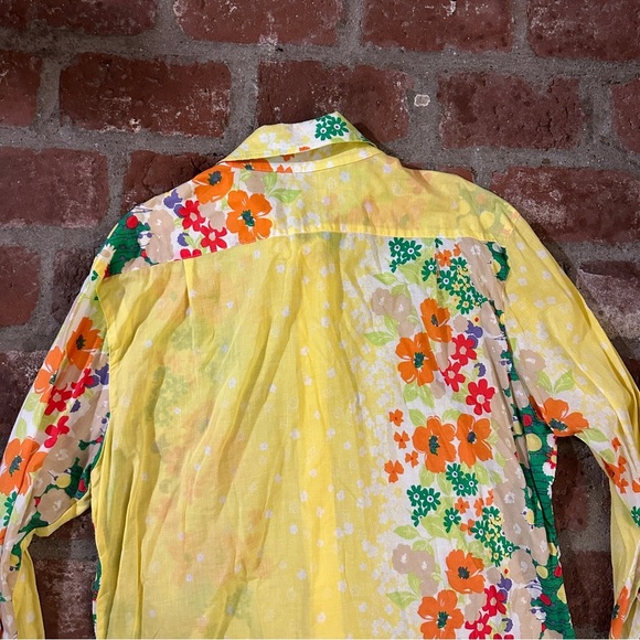 Seaplane Yellow Floral Soft playful, asymmetric Button-Up Long Sleeve Shirt XL - Picture 12 of 16